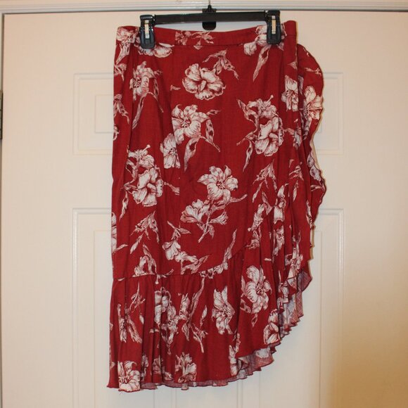 Zara Sarong Wrap Ruffle Hem Boho Floral Print Linen Skirt Size Small - Picture 1 of 3